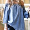 Women * | Discount 42Pops Blue Denim Three-Quarter Sleeve Off-Shoulder Top Women