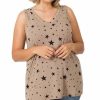 Women * | Best Deal 42Pops Ash Mocha & Black Star V-Neck Tank Plus