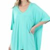 Women * | Best Deal 42Pops Mint V-Neck Luxe Oversize Pocket Top Women