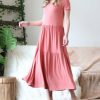 Women * | New 42Pops Ash Rose Crewneck Short-Sleeve Tiered Midi Dress Women