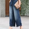 Women * | Discount 42Pops Midnight Chambray Tie-Waist Pocket Wide-Leg Crop Pants Women