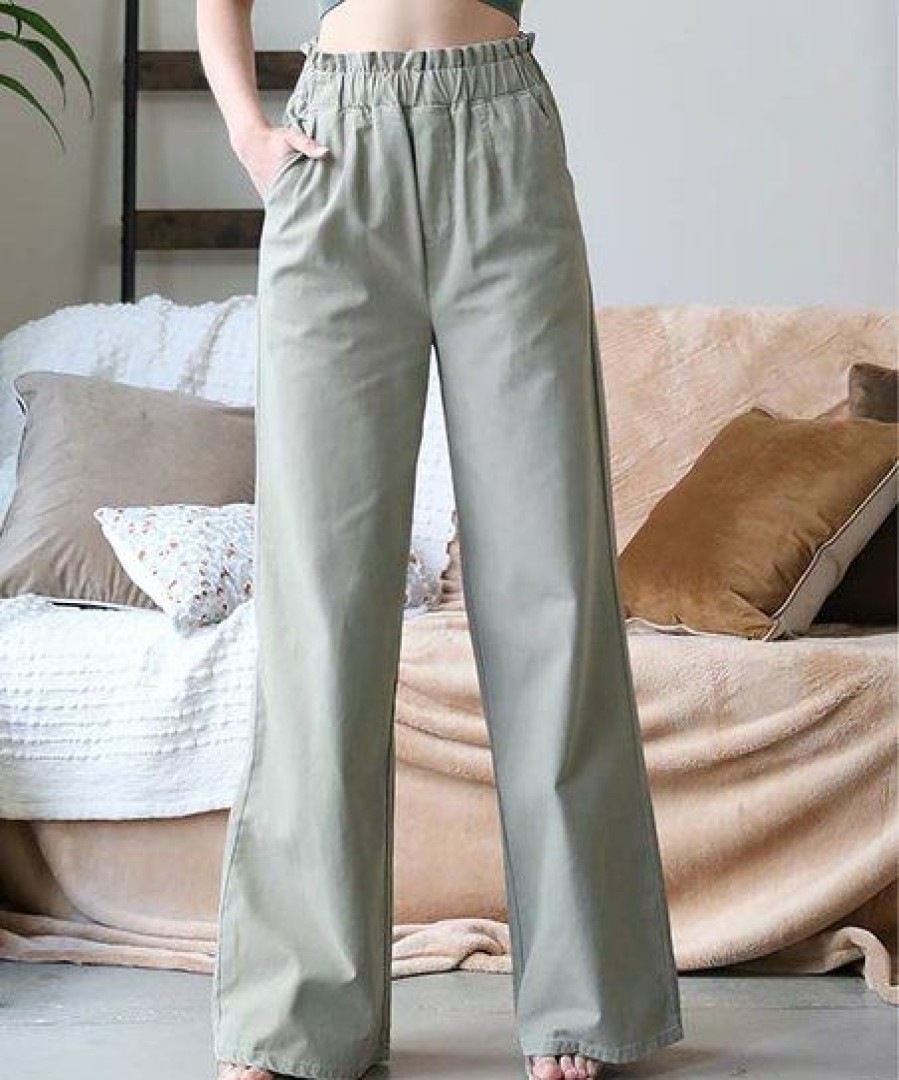 Women * | Coupon 42Pops Khaki Stone-Wash Pocket Wide-Leg Paper Bag Pants Women