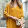 Women * | Outlet 42Pops Golden Mustard Melange Oversize Hi-Low Sweater Women