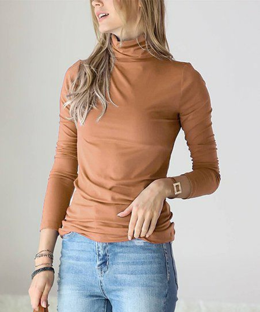 Women * | Hot Sale 42Pops Deep Camel Long-Sleeve Turtleneck Women