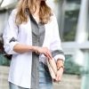 Women * | Top 10 42Pops White & Denim Gray Color Block Button-Up Women