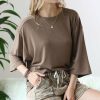 Other * | Promo 42Pops Mocha Crewneck Drop-Shoulder Half-Sleeve Hi-Low Top Women