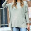 Women * | Budget 42Pops Dusty Green Ribbed Crewneck Long-Sleeve Hi-Low Sweater Women