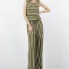 Women * | Cheapest 42Pops Dusty Olive & Ivory Stripe Sleeveless Pocket Wide-Leg Jumpsuit Women