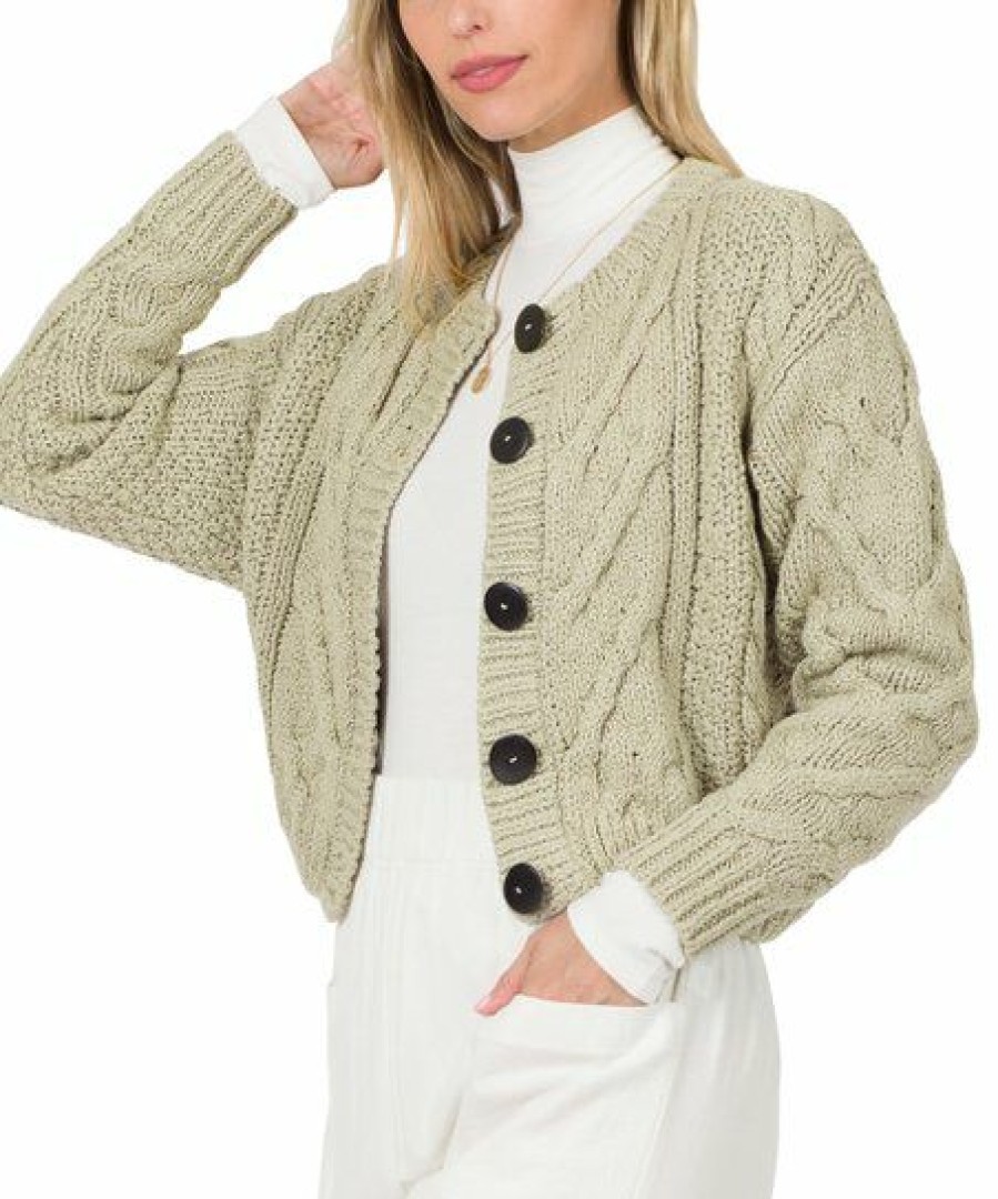 Women * | Budget 42Pops Light Sage Knit Button Cardigan Women