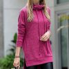 Women * | Cheapest 42Pops Magenta Brushed Melange Side-Slit Drawstring Funnel-Collar Hi-Low Tunic Women