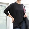 Women * | Discount 42Pops Black Slit-Accent Waffle Crewneck Hi-Low Sweater Women