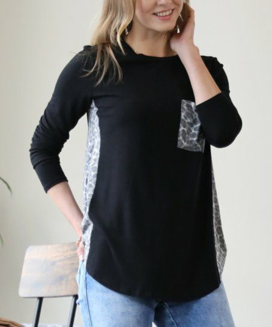 Other * | Brand New 42Pops Black Leopard-Contrast Long-Sleeve Tee Women