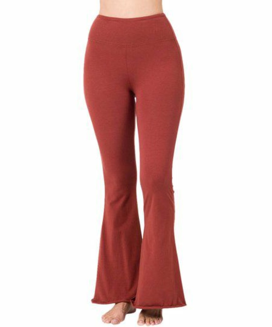 Women * | Promo 42Pops Fired Brick Wide-Waistband Raw-Cuff Flare Yoga Pants Women