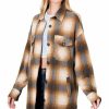 Women * | Buy 42Pops Camel Plaid Pocket Oversize Shacket Women