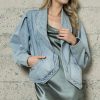 Women * | Deals 42Pops Denim Blue Snap-Up Puff-Sleeve Asymmetric-Hem Pocket Jacket Women