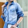 Women * | Hot Sale 42Pops Light Denim Blue Washed Pocket Button-Up Women