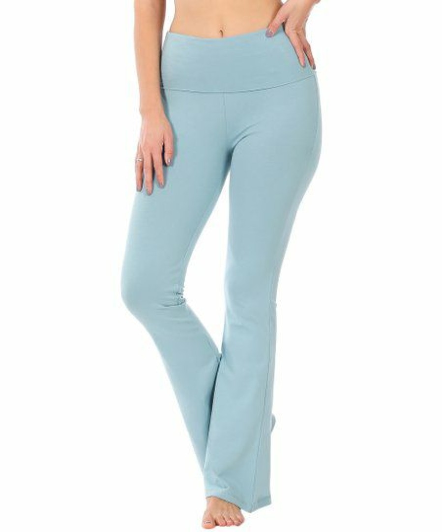 Women * | Promo 42Pops Blue Gray Fold-Over High-Waist Yoga Pants Women