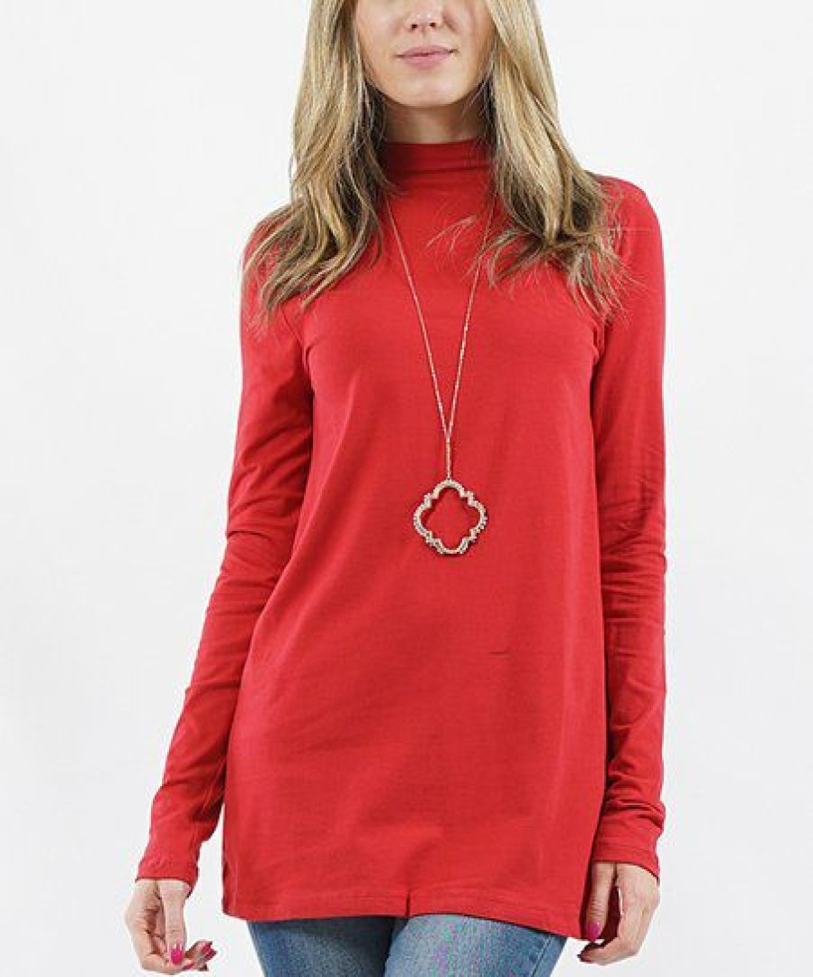 Women * | Cheapest 42Pops Dark Red Mock Neck Tunic Women