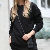 Women * | Best Pirce 42Pops Black Crewneck Long-Sleeve Pocket Sweatshirt Women