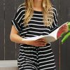 Women * | Best Deal 42Pops Ivory & Black Stripe Keyhole Pocket Romper Women