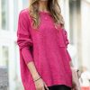 Women * | Discount 42Pops Heather Magenta Melange Hi-Low Pocket Sweater Women