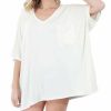 Women * | Coupon 42Pops Ivory Oversize V-Neck Short-Sleeve Pocket Tunic Women