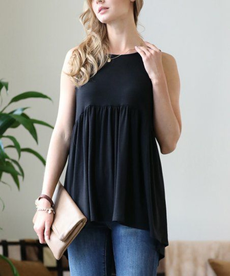 Other * | Buy 42Pops Black Shirred Sleeveless Tunic Women