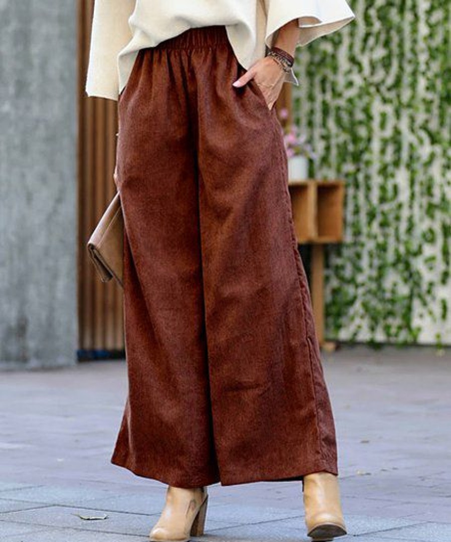 Women * | Top 10 42Pops Dark Rust Corduroy Pocket Wide-Leg Pants Women