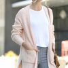 Women * | Hot Sale 42Pops Dusty Blush Waffle-Knit Side-Slit Pocket Open Cardigan Sweater Women