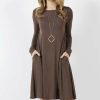 Women * | Promo 42Pops Brown Boatneck Long-Sleeve Pocket Shift Dress Women