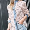 Other * | Wholesale 42Pops Ivory Floral Denim Ruffle-Trim Button-Up Women