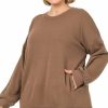 Women * | Budget 42Pops Mocha Crewneck Long-Sleeve Pocket Sweatshirt Plus