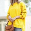 Women * | Outlet 42Pops Yellow Crewneck Long-Sleeve Hi-Low Pocket Sweatshirt Women