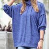 Women * | Buy 42Pops Bright Blue Melange Front-Seam Mock Neck Long-Sleeve Sweater Women