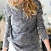 Women * | Budget 42Pops Gray Wash Waffle-Knit Crewneck Long-Sleeve Top Women