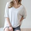 Women * | Budget 42Pops Bone Oversize V-Neck Short-Sleeve Pocket Tee Women