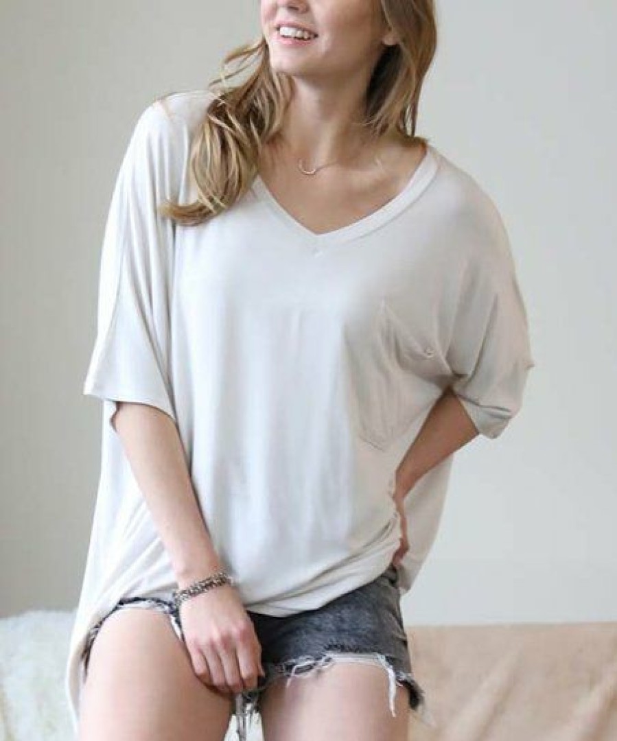 Women * | Budget 42Pops Bone Oversize V-Neck Short-Sleeve Pocket Tee Women