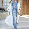 Women * | Brand New 42Pops Medium Blue Chambray V-Neck Sleeveless Pocket Jumpsuit Women