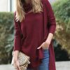 Women * | Best Deal 42Pops Dark Burgundy Side-Slit Cowl Neck Hi-Low Sweater Women