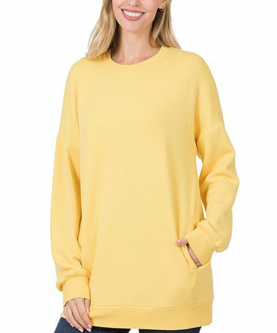 Women * | Best Deal 42Pops Dusty Banana Crewneck Long-Sleeve Pocket Sweatshirt Women