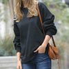 Women * | Cheap 42Pops Charcoal Drop-Shoulder Crewneck Long-Sleeve Oversize Sweatshirt Women