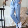 Women * | Cheap 42Pops Sky Blue Chambray Pocket Drawstring-Waist Paper Bag Pants Women