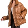 Women * | Budget 42Pops Dark Camel Faux Leather Funnel-Collar Puffer Jacket Women