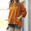 Other * | Buy 42Pops Almond Crewneck Long-Sleeve Hi-Low Pocket Sweatshirt Women