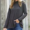 Women * | New 42Pops Ash Gray Princess-Line Mock Neck Long-Sleeve Top Women