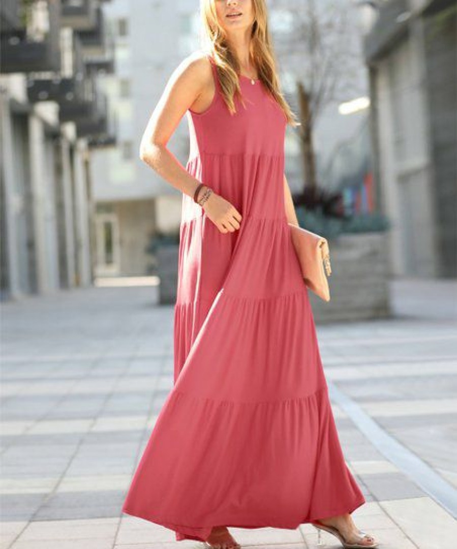 Women * | Coupon 42Pops Desert Rose Scoop-Neck Sleeveless Tiered Maxi Dress Women