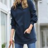 Women * | Best Reviews Of 42Pops Midnight Navy Side-Tie Funnel-Neck Long-Sleeve Pocket Hoodie Women