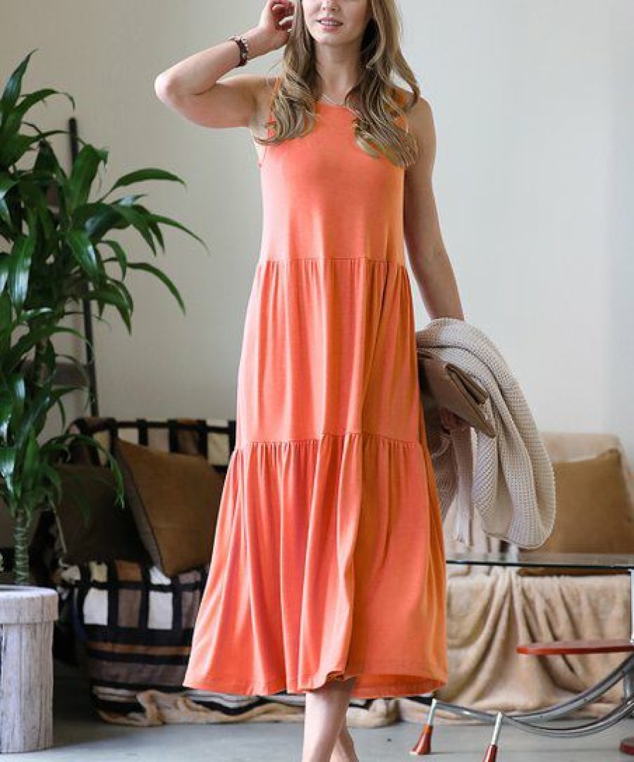 Women * | Deals 42Pops Ash Copper Tiered Sleeveless Midi Dress Women