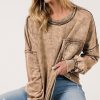 Women * | Budget 42Pops Mocha Acid Wash French Terry Pocket Crewneck Sweatshirt Women