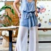 Women * | Promo 42Pops Light Denim & White Contrast Sheer Jumpsuit Women